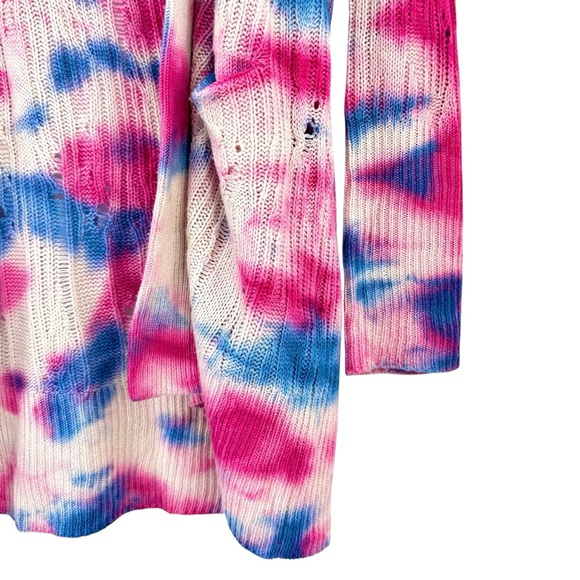 Zadig & Voltaire White Pink Blue Tie Dye Open Knit Relaxed Fit Cashmere Cardigan - Picture 6 of 10